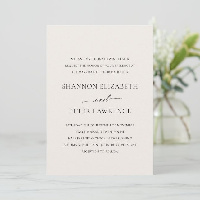 Invitation Élégante Mariage classique beige (Debout devant)