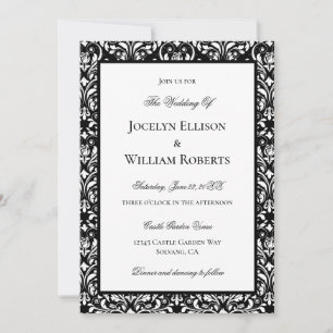 Invitation Élégante Mariage damassé Noir Et Blanc