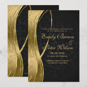 Invitation Elégante Mariage damassé Noir Et Or