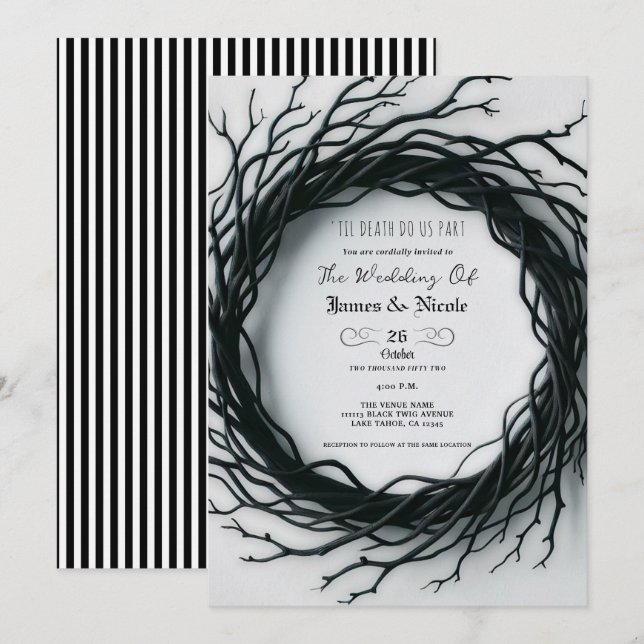 Invitation Élégante Mariage d'Automne Halloween Black Twig (Devant / Derrière)