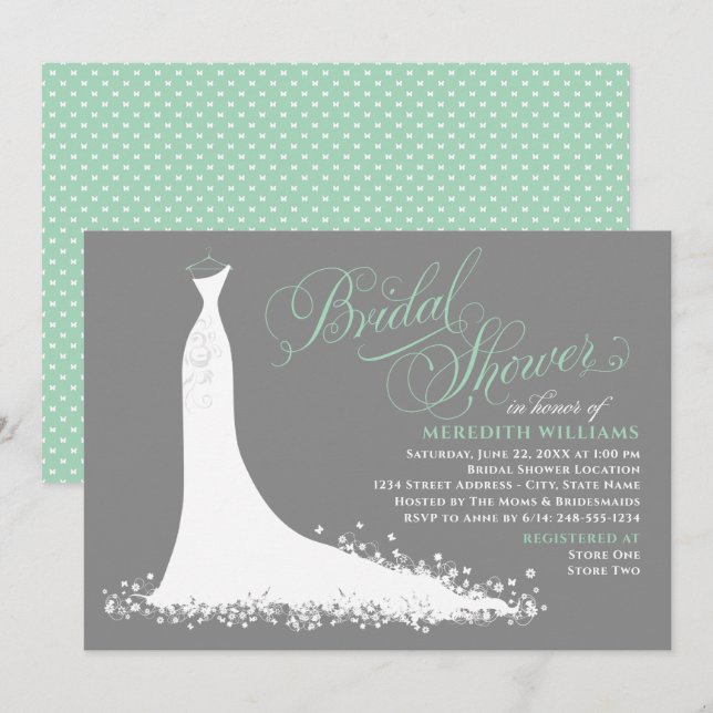 Invitation Elégante Mariage de la menthe verte Fête des marié (Devant / Derrière)