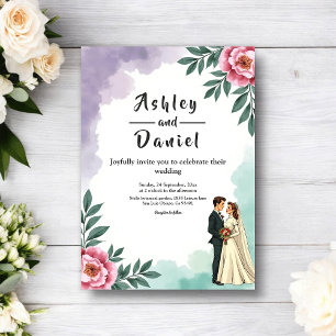Invitation Élégante Mariage Floral Aquarelle de la Mariée et