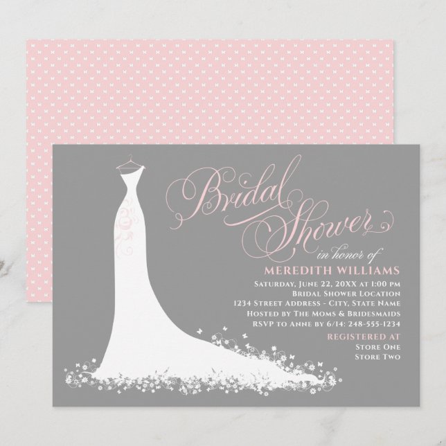 Invitation Elégante Mariage rose et gris Fête des mariées (Devant / Derrière)