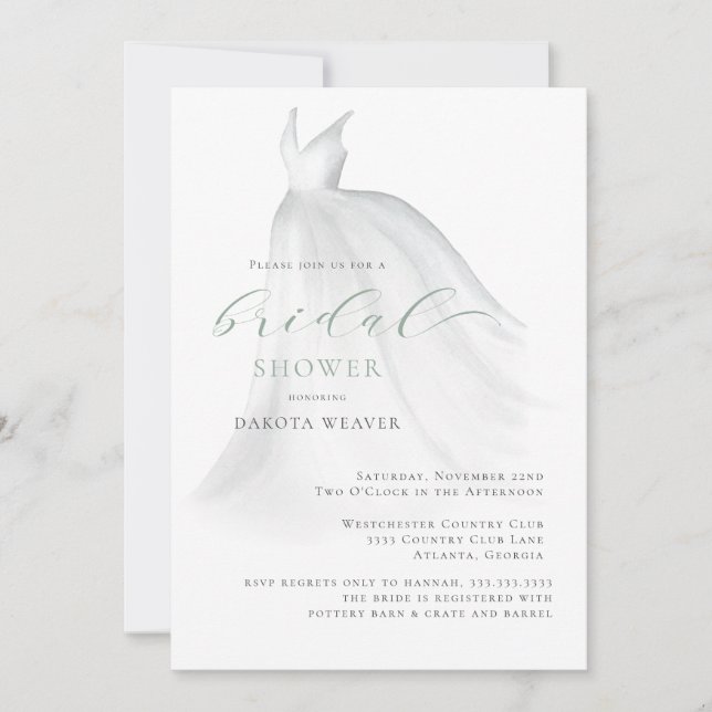 Invitation Elégante Mariage Sage Green Fête des mariées de ro (Devant)