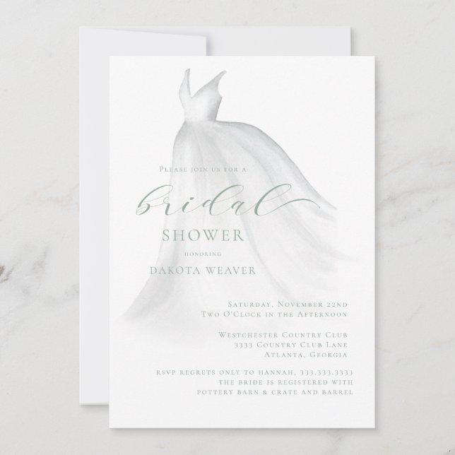 Invitation Elégante Mariage Sage Green Fête des mariées de ro (Devant)