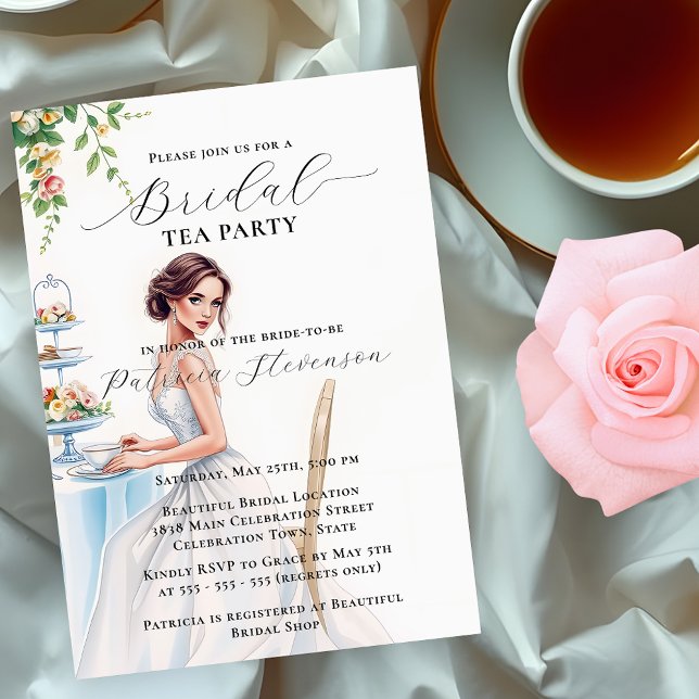 Invitation Élégante mariée dans une fête de thé de mariée bla (Créateur téléchargé)