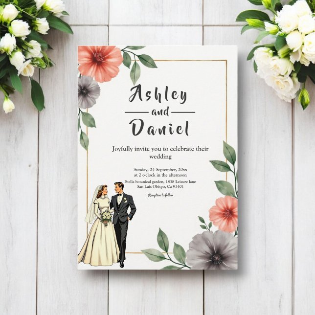 Invitation Élégante Mariée De Cadre Floral Et Mariage Chic Gr (Créateur téléchargé)