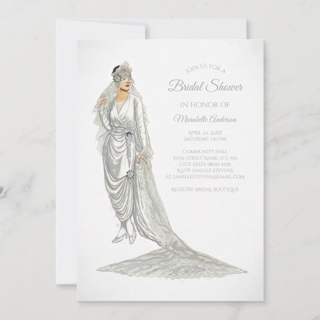 Invitation Élégante mariée Vintage mariée en blanc (Devant)