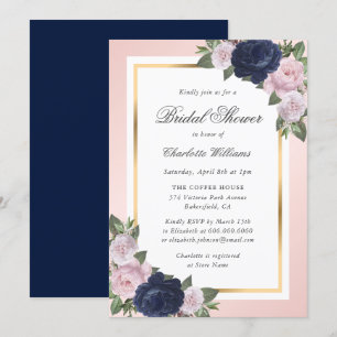 Invitation Elégante Marine Bleu Or Blush Fête des mariées flo