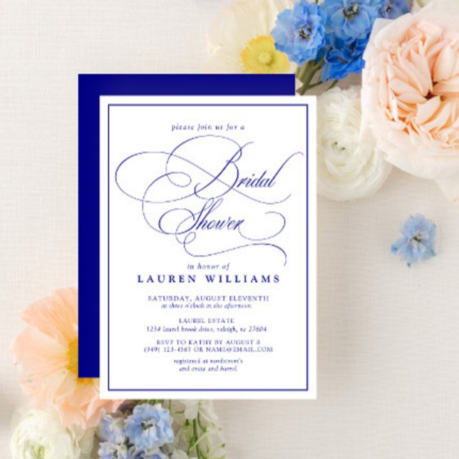 Invitation Élégante Marine Blue Calligraphy Fête des mariées  (Créateur téléchargé)
