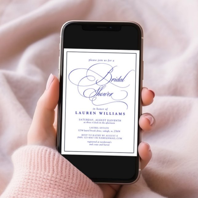 Invitation Élégante Marine Blue Calligraphy Fête des mariées  (Créateur téléchargé)