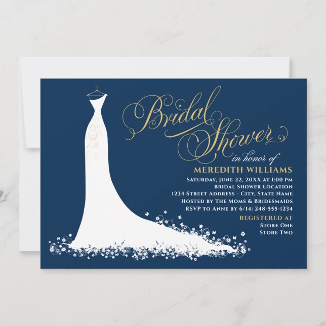 Invitation Elégante marine et Mariage d'or Fête des mariées d (Devant)