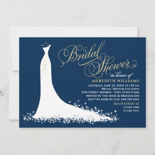 Invitation Elégante marine et Mariage d'or Fête des mariées d