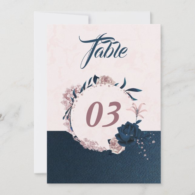Invitation Elégante marine et rose poussiéreux numéro de tabl (Devant)