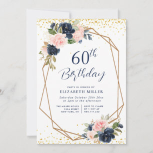 Invitation élégante marine florale 60e anniversaire invitatio