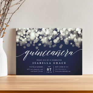 Invitation Elégante Marine & Gold Lights Quinceanera