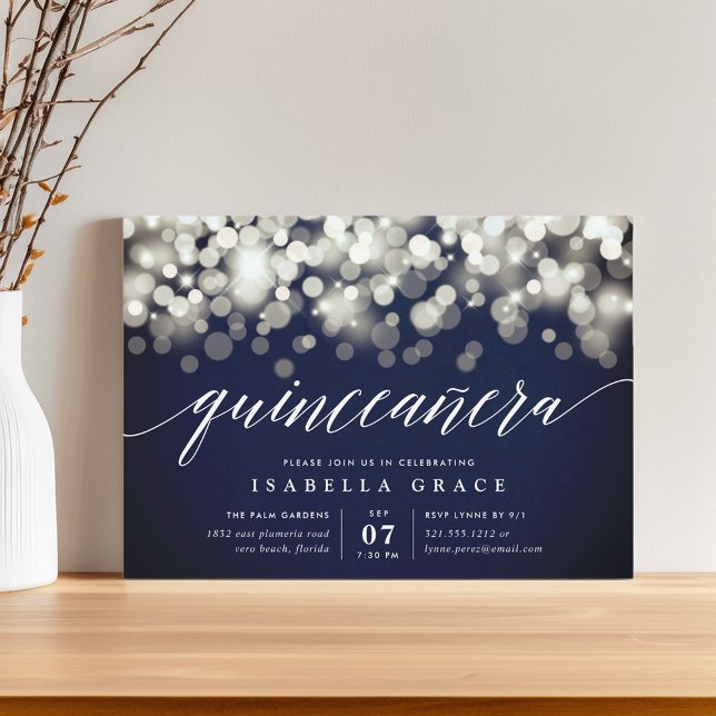 Invitation Elégante Marine & Gold Lights Quinceanera (Créateur téléchargé)
