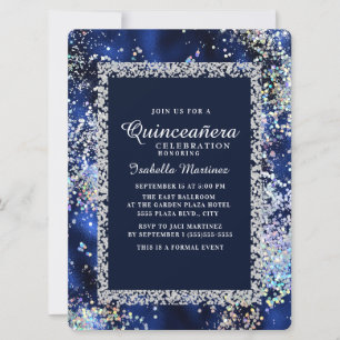 Invitation Elégante Marine Parties scintillant en argent or Q