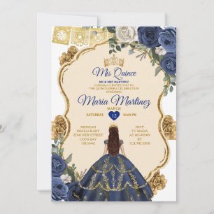 Invitation Elégante Marine Princesse Blanc Floral Quiñceanera
