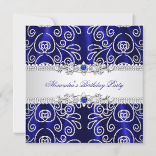 Invitation Élégante Marine Royal Blue Lace Diamond Overlay Pa