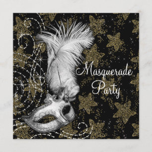 Invitation Élégante mascarade d'or noir blanc