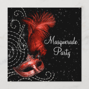 Invitation Élégante mascarade noire et rouge