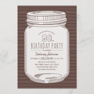 Invitation Elégante Mason Jar Rustic 90e fête d'anniversaire