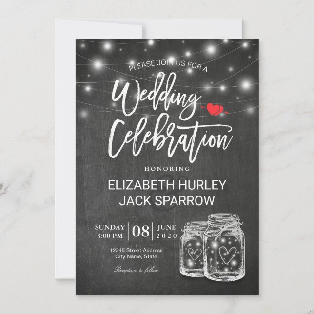 Invitation Elégante Mason Jar String Mariage de lumière Céléb (Devant)
