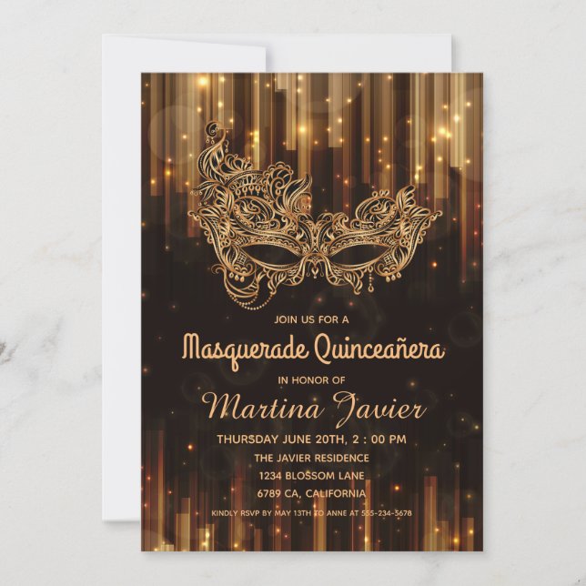 Invitation Elégante Masquerade Quinceañera 15e anniversaire (Devant)