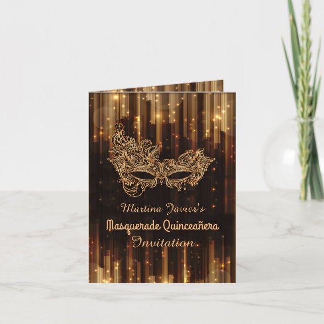 Invitation Elégante Masquerade Quinceañera 15e anniversaire (Devant)