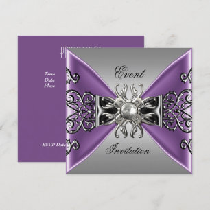 Invitation Élégante Mauve Purple Jewel Argent Noir