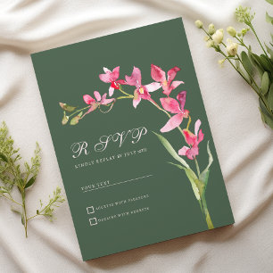 Invitation Elégante mauve vert orchidée rose fleurs RSVP