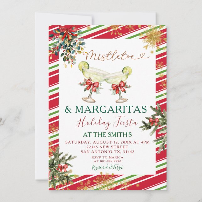Invitation Elégante Mistletoe Margaritas Fête Fête Fête (Devant)