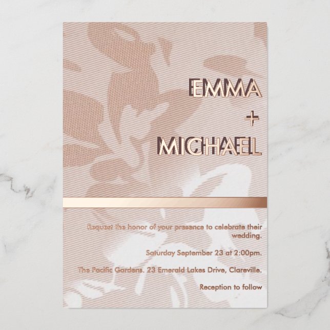 Invitation élégante moderne avec feuille d'or rose (Recto)