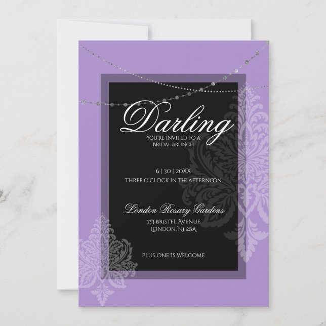 Invitation Élégante moderne douche de mariée violette et noir (Devant)