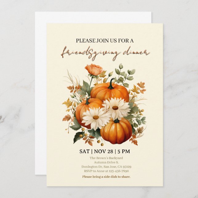 Invitation Élégante Moderne pour Friendsgiving (Devant / Derrière)