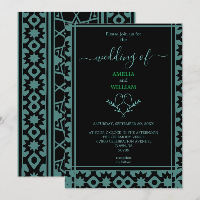 Invitation Elégante Monnaie et Mariage noir (Devant / Derrière)