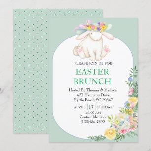Invitation Elégante Monnaie Florale Vert Pâques Brunch Invita
