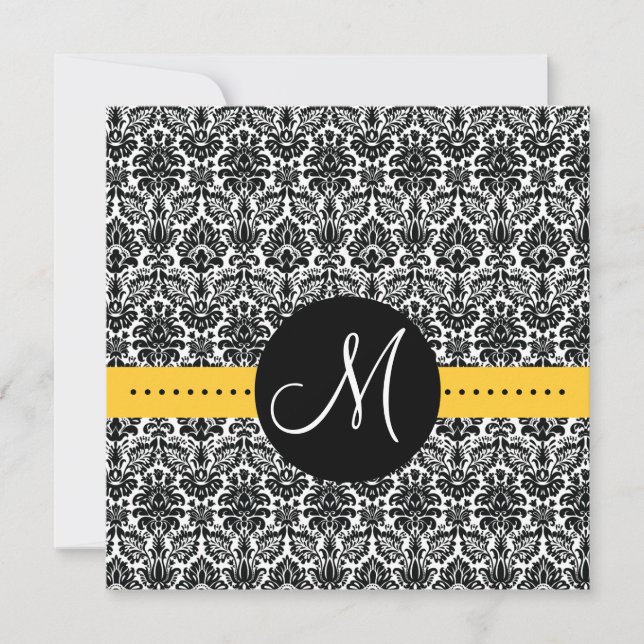 Invitation Élégante Monogramme Floral Damassé Jaun (Devant)