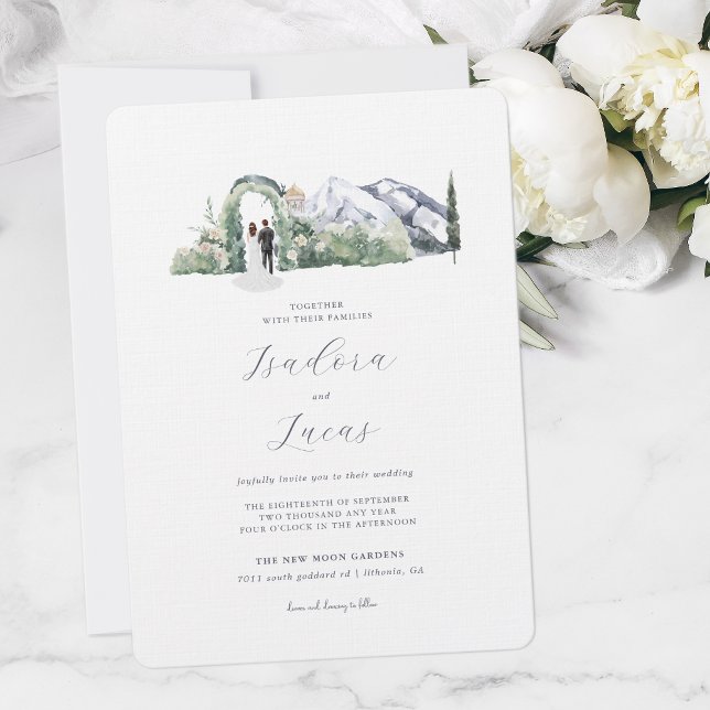 Invitation Elégante Montagne Florale | MARIAGE (Créateur téléchargé)