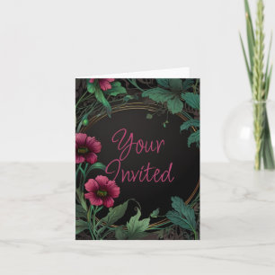Invitation Élégante moody victorienne vert foncé rose floral