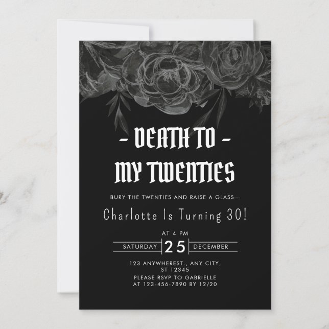 Invitation Elégante mort florale à mes 20 ans 30e anniversair (Devant)