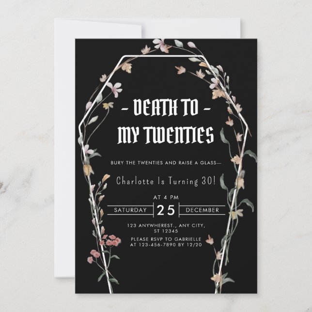 Invitation Elégante mort florale à mes 20 ans 30e anniversair (Devant)