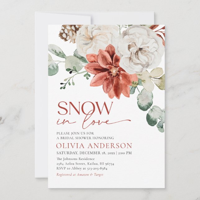 Invitation Elégante neige en amour Hiver Fête des mariées rou (Devant)