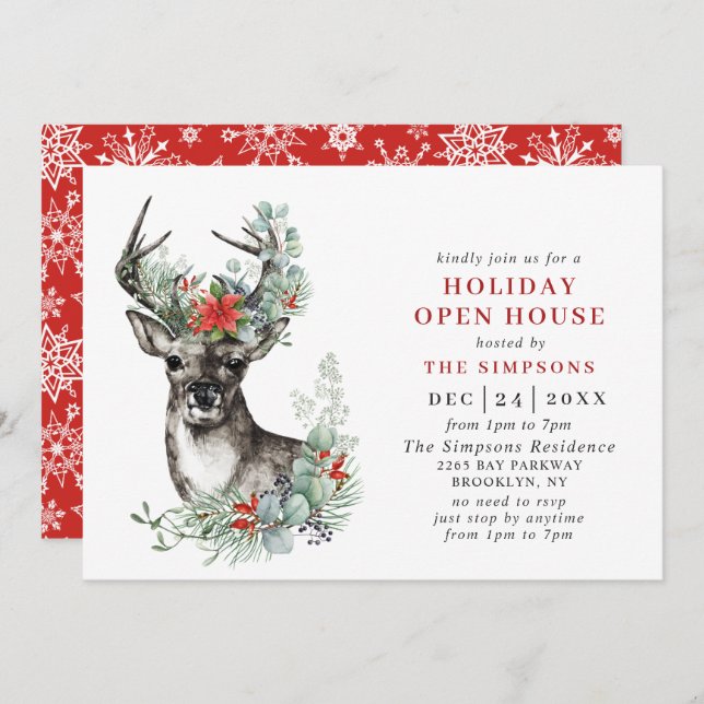 Invitation Élégante Noël de cerfs HOLIDAY OPEN HOUSE (Devant / Derrière)