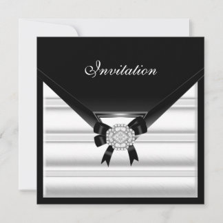 Invitation Élégante Noir Blanc Joyau Diamant