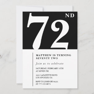 Invitation élégante noir blanc pour 72ème annivers