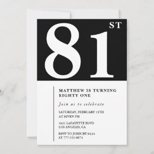Invitation élégante noir blanc pour 81e anniversai