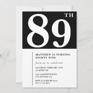 Invitation élégante noir blanc pour 89e anniversai