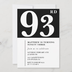 Invitation élégante noir blanc pour 93e anniversai